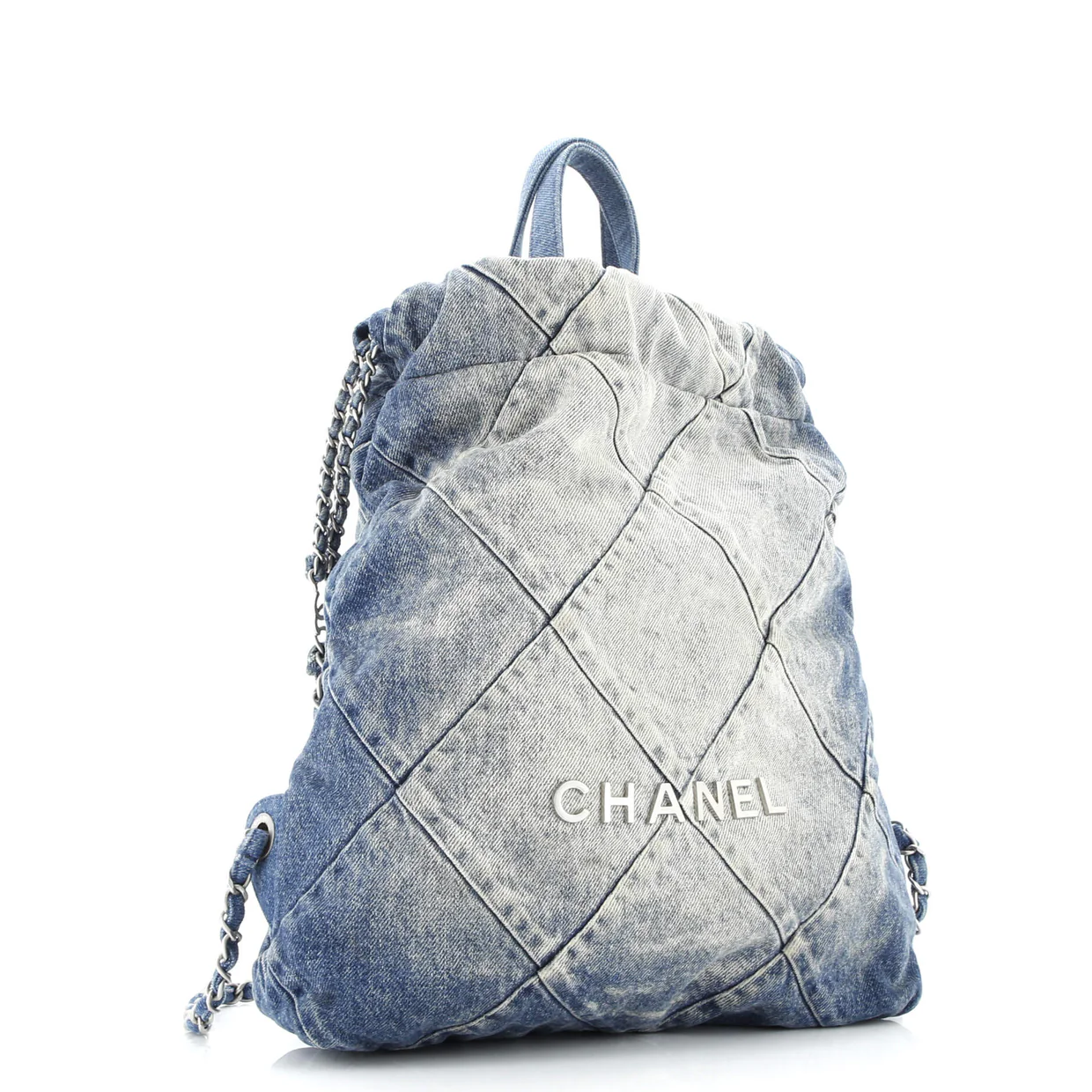 22 Chain Backpack Quilted Denim Medium - Deep Luxury