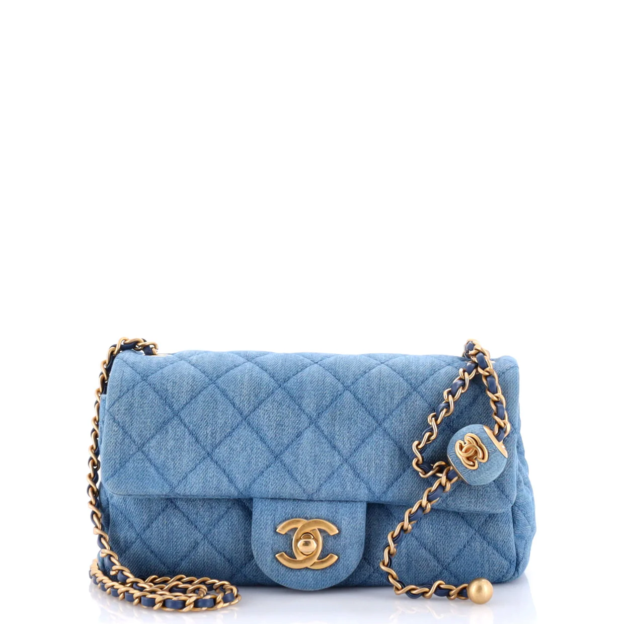 Pearl Crush Flap Bag Quilted Denim Mini - Deep Luxury