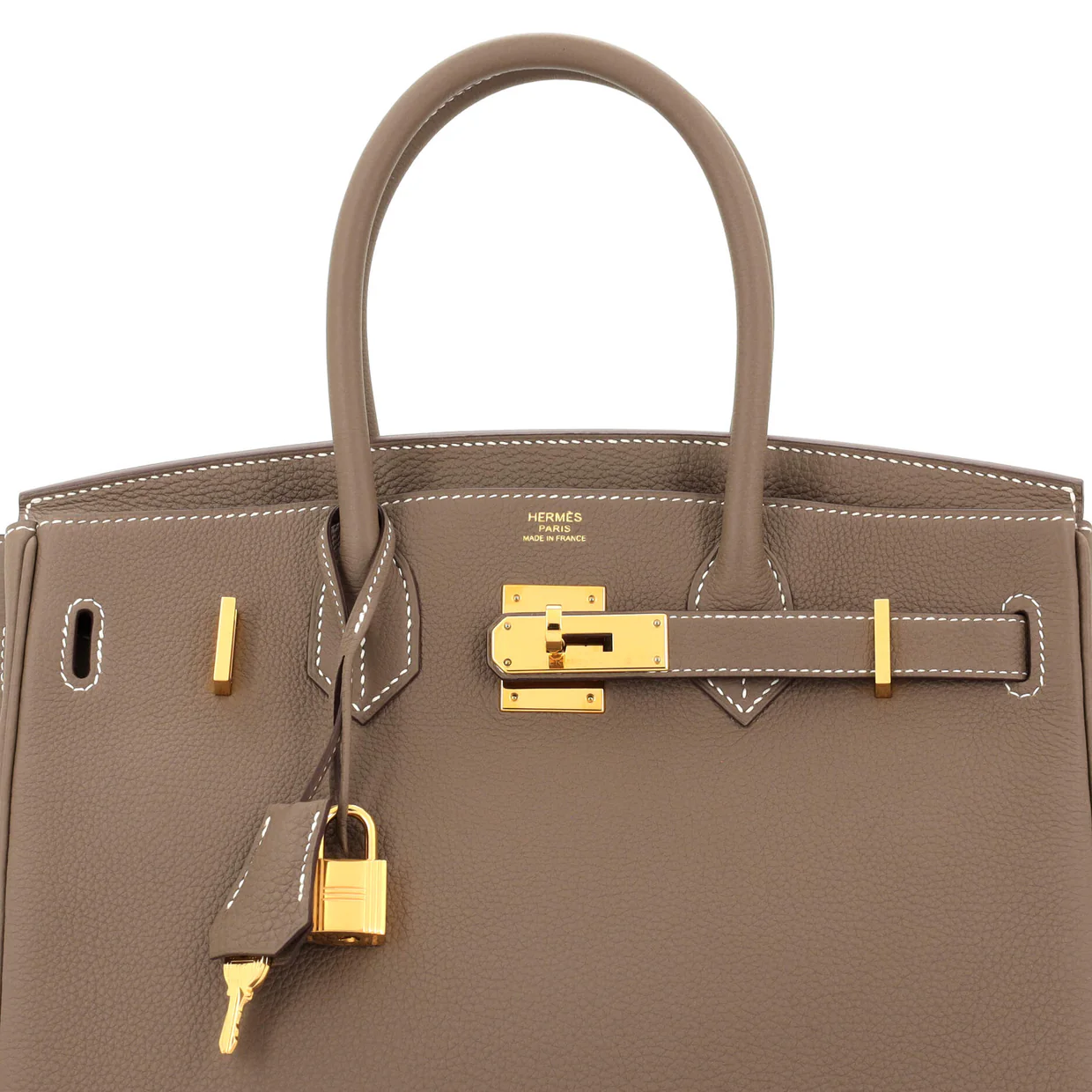 Birkin Handbag Grey Clemence with Gold Hardware 30 - Deep Luxury
