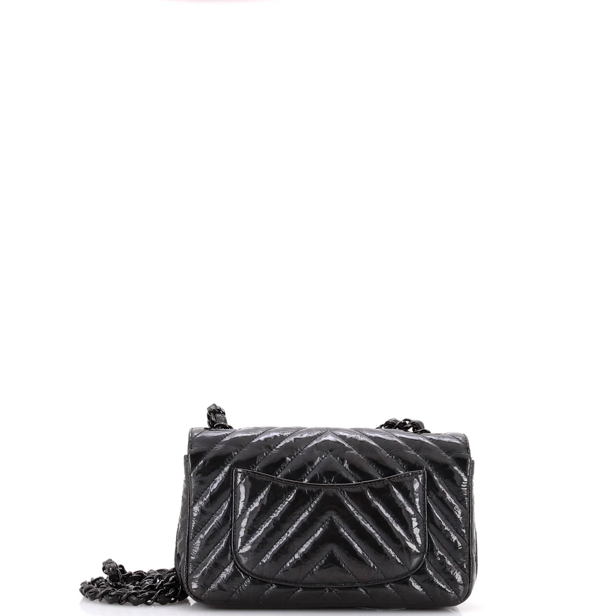 So Black Classic Single Flap Bag Chevron Crumpled Patent Mini - Deep Luxury