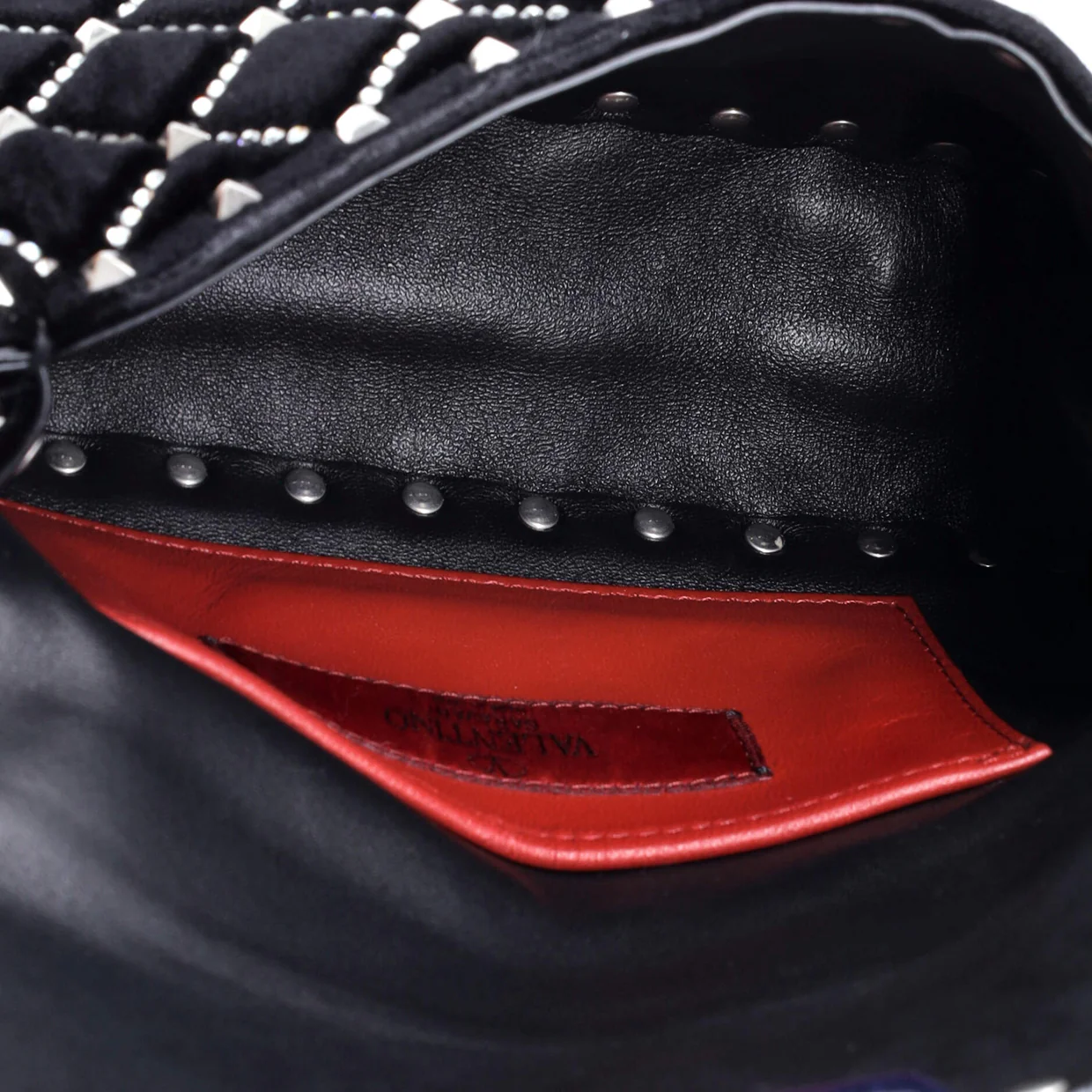 Rockstud Spike Flap Bag Crystal Embellished Quilted Velvet Small - Deep Luxury