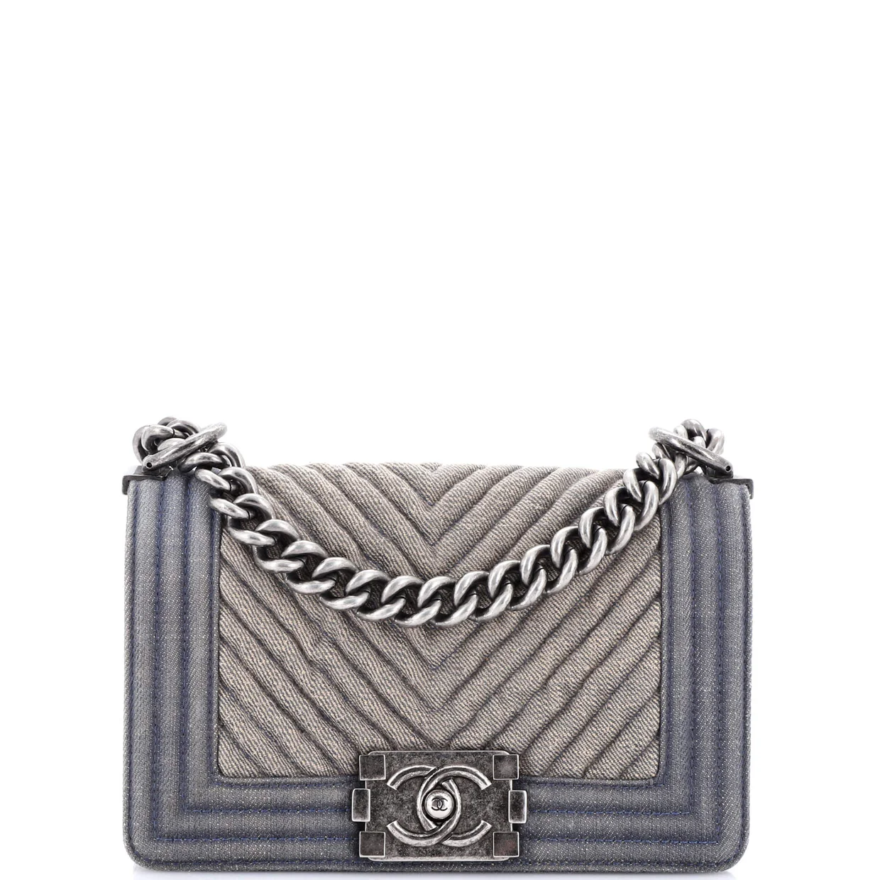 Boy Flap Bag Chevron Denim Small - Deep Luxury