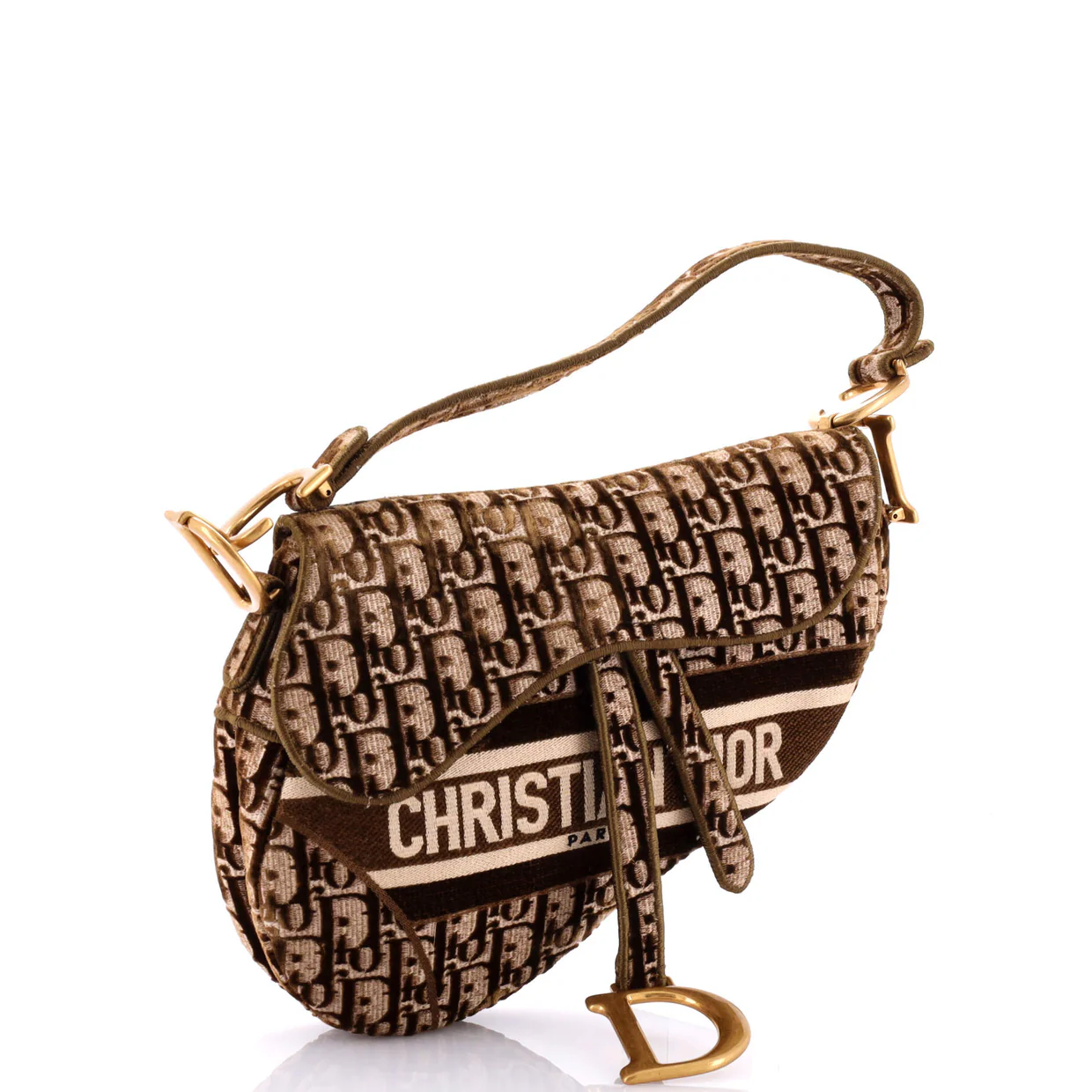 Saddle Handbag Logo Embroidered Oblique Velvet Medium - Deep Luxury