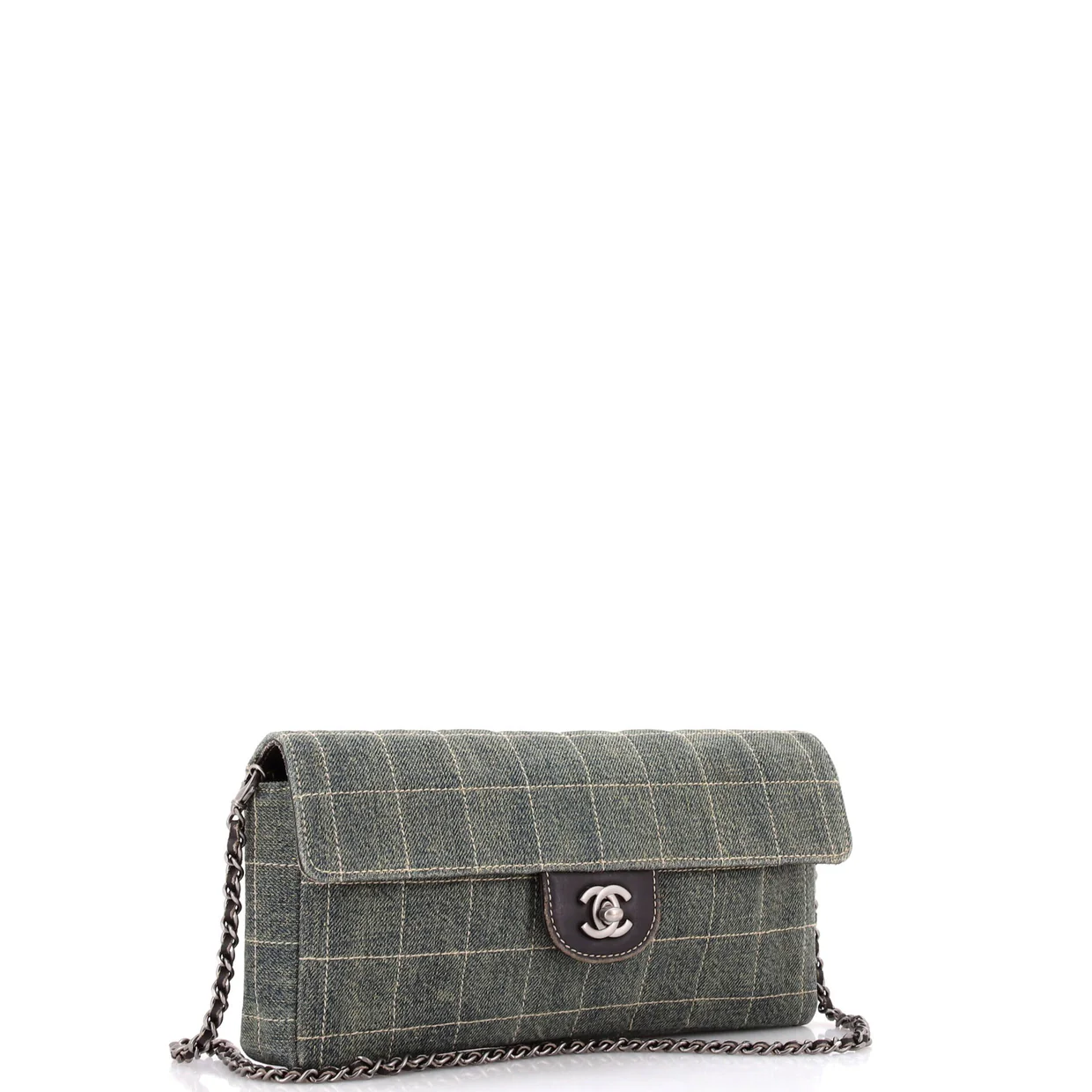 Chocolate Bar Flap Bag Quilted Denim East West - Deep Luxury