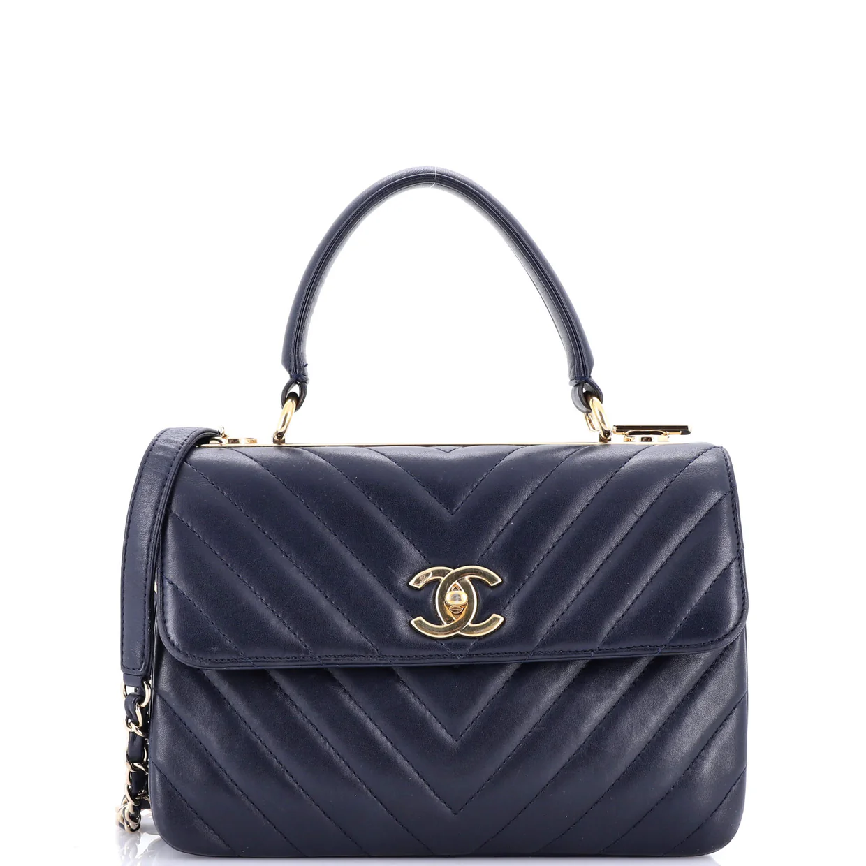 Trendy CC Top Handle Bag Chevron Lambskin Small - Deep Luxury