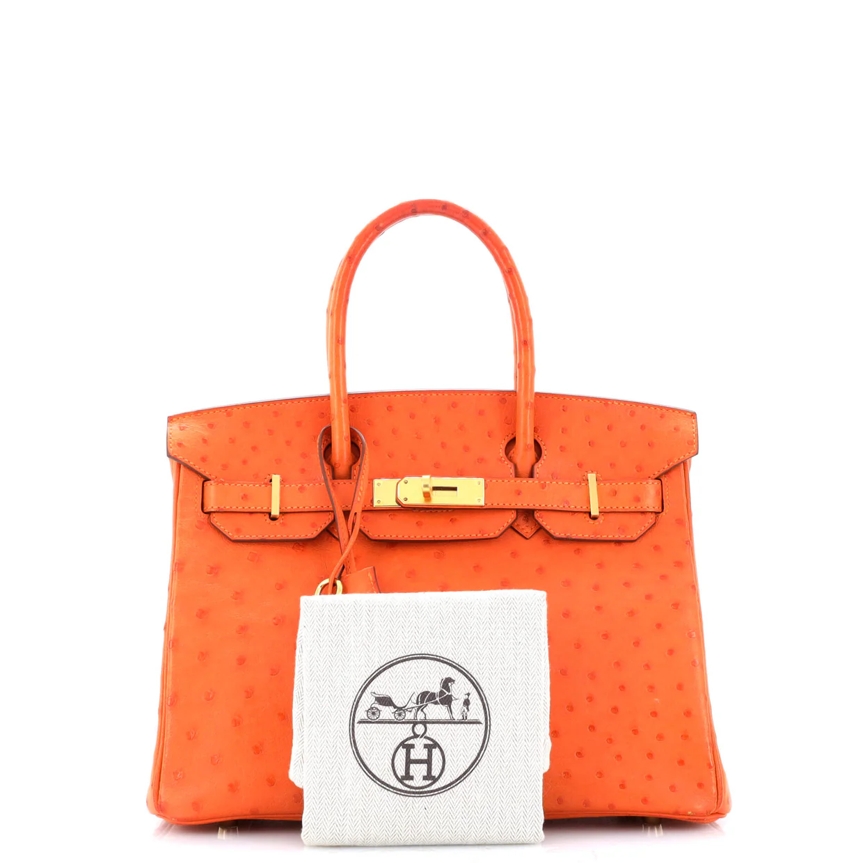Birkin Handbag Tangerine Ostrich with Gold Hardware 30 - Deep Luxury