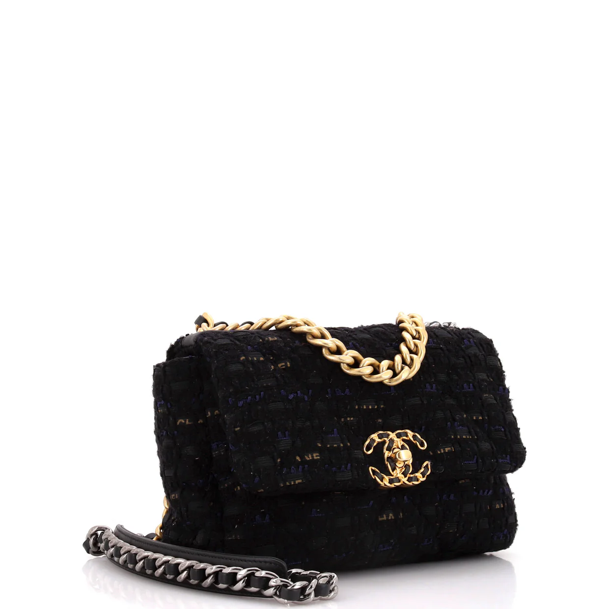 19 Flap Bag Quilted Tweed and Ribbon Medium - Deep Luxury