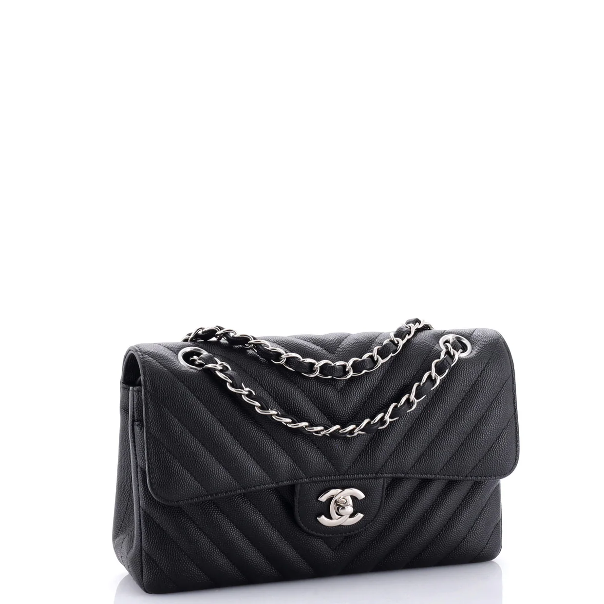 Classic Double Flap Bag Chevron Caviar Small - Deep Luxury