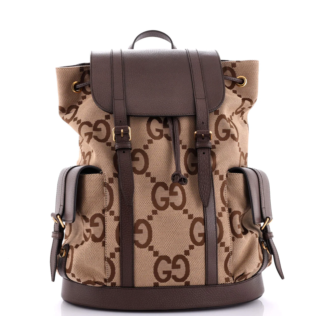 Double Pocket Belt Backpack Jumbo GG Canvas and Leather Large - Deep Luxury