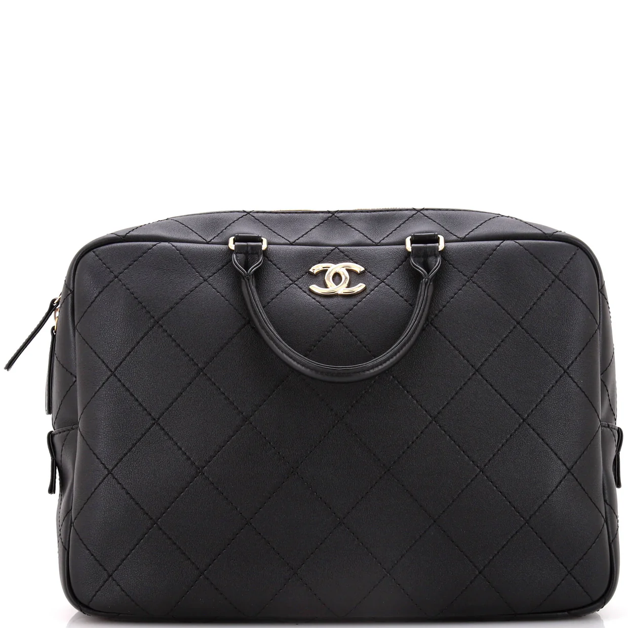 Diamond Stitch CC Top Handle Bowling Bag Quilted Calfskin Large - Deep Luxury