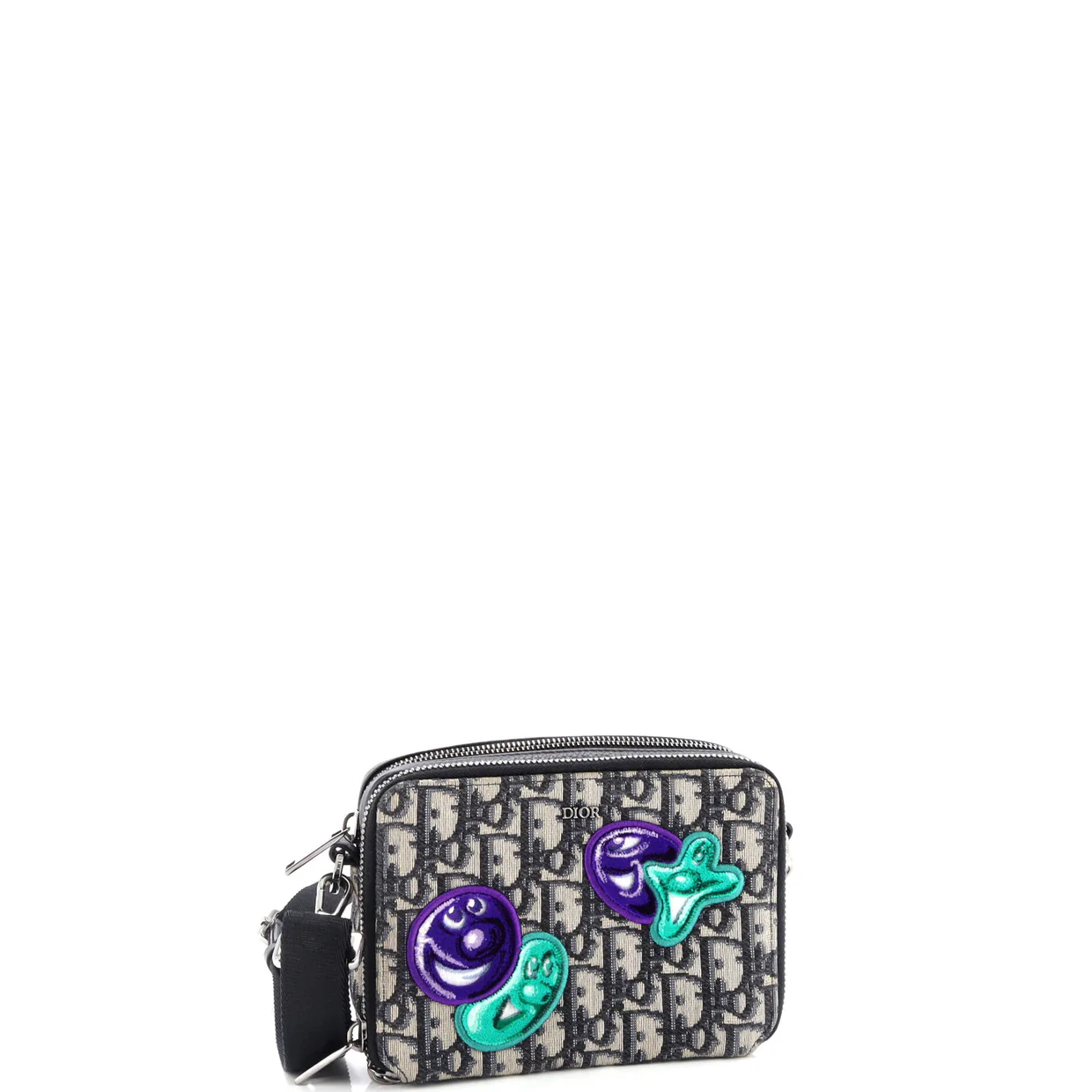 Kenny Scharf Double Zip Crossbody Pouch Oblique Canvas with Applique - Deep Luxury