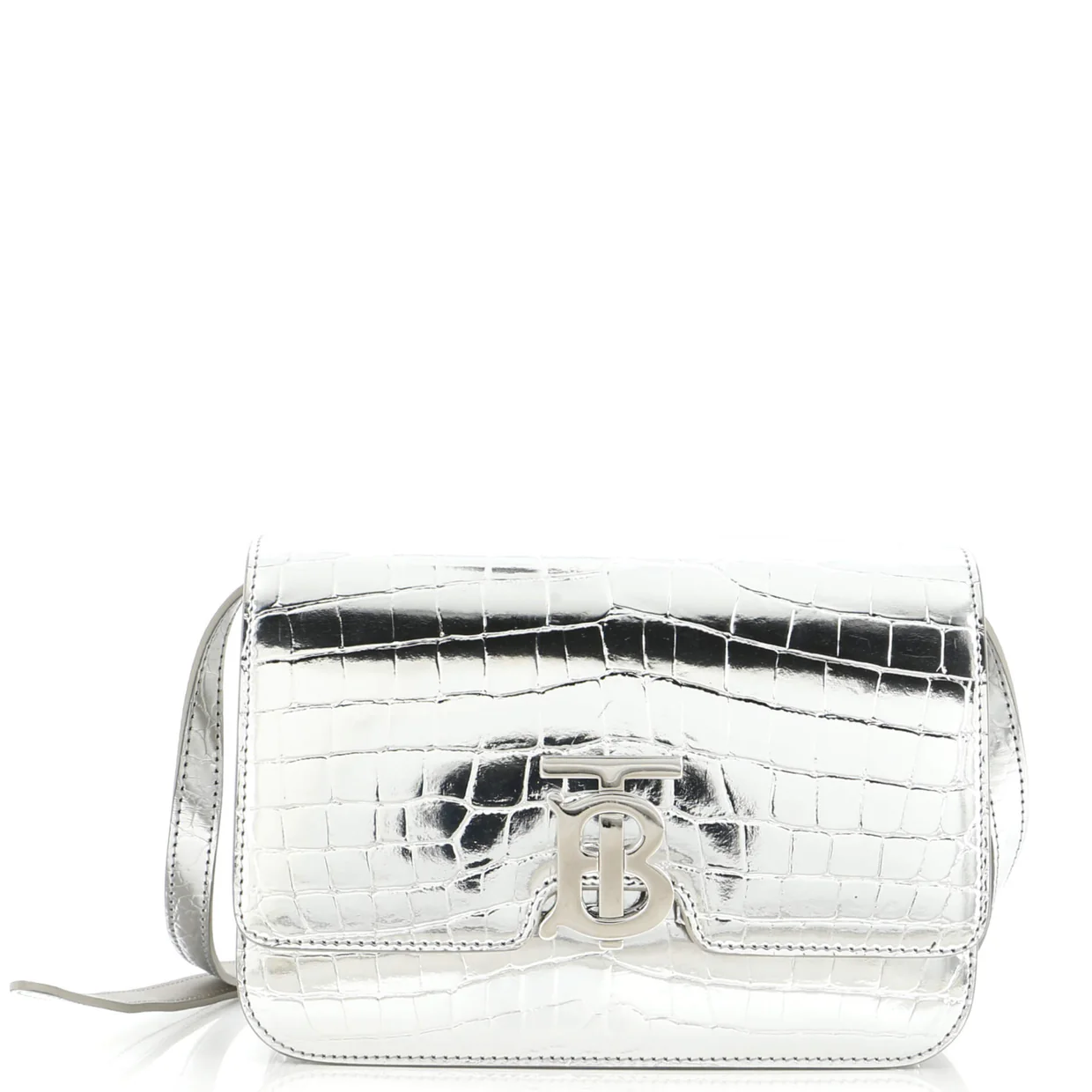TB Flap Bag Embossed Metallic Leather Small - Deep Luxury