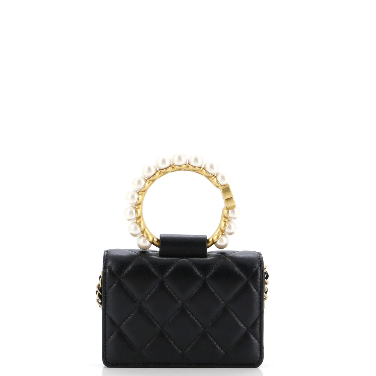 Pearl Crown Clutch with Chain Quilted Lambskin - Deep Luxury