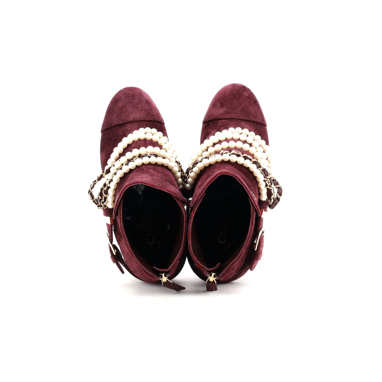 Women's Pearl Chain Strap Ankle Boots Suede - Deep Luxury
