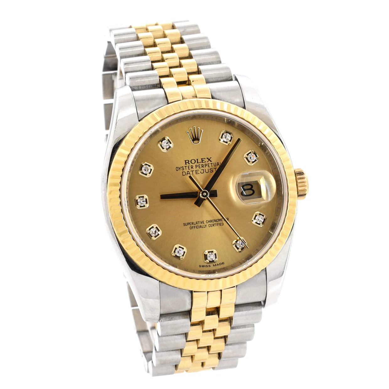 Oyster Perpetual Datejust Automatic Watch Stainless Steel and Yellow Gold with Diamond Markers 36 - Deep Luxury