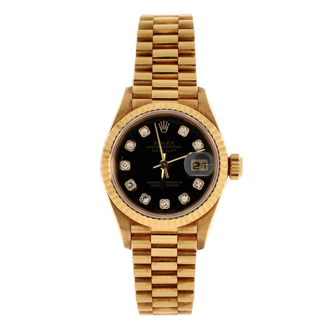Oyster Perpetual President Datejust Automatic Watch Yellow Gold with Diamond Markers 26 - Deep Luxury