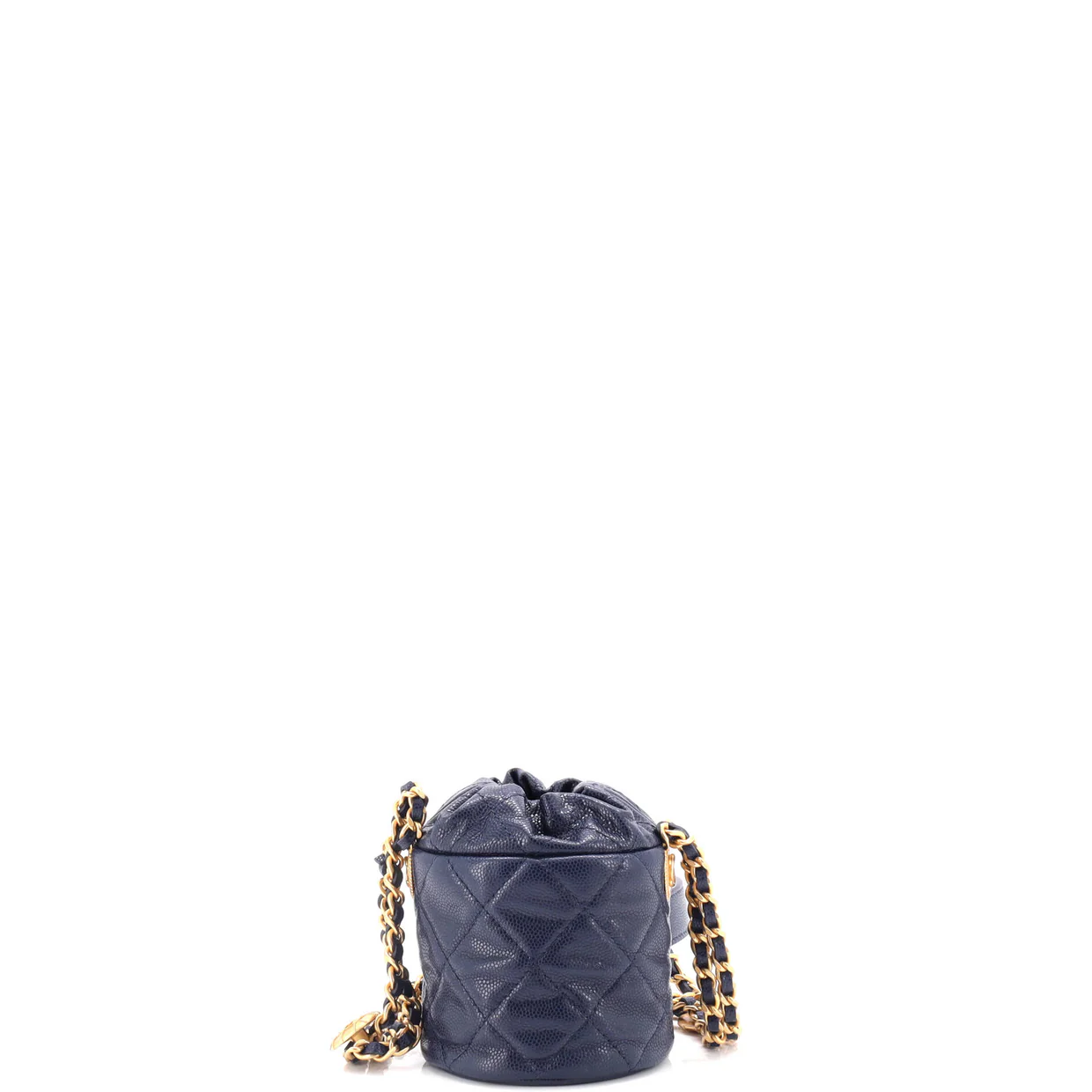 Twist Your Buttons Drawstring Bucket Bag Quilted Caviar Mini - Deep Luxury