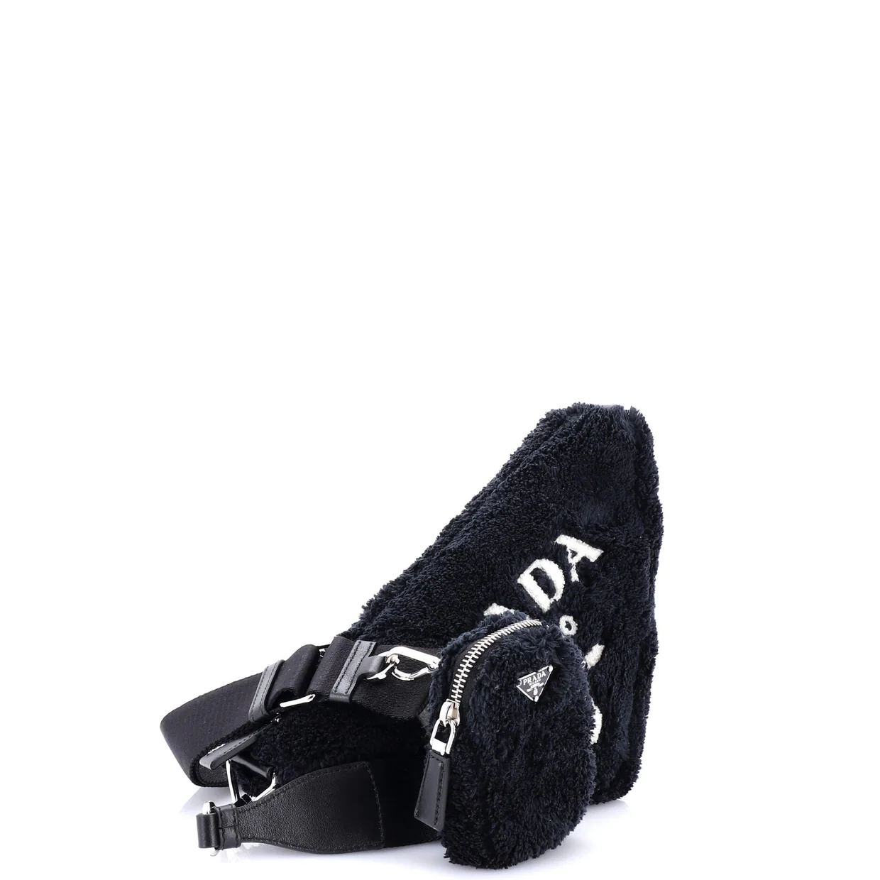 Triangle Logo Zip Crossbody Bag Terry Cloth Small - Deep Luxury