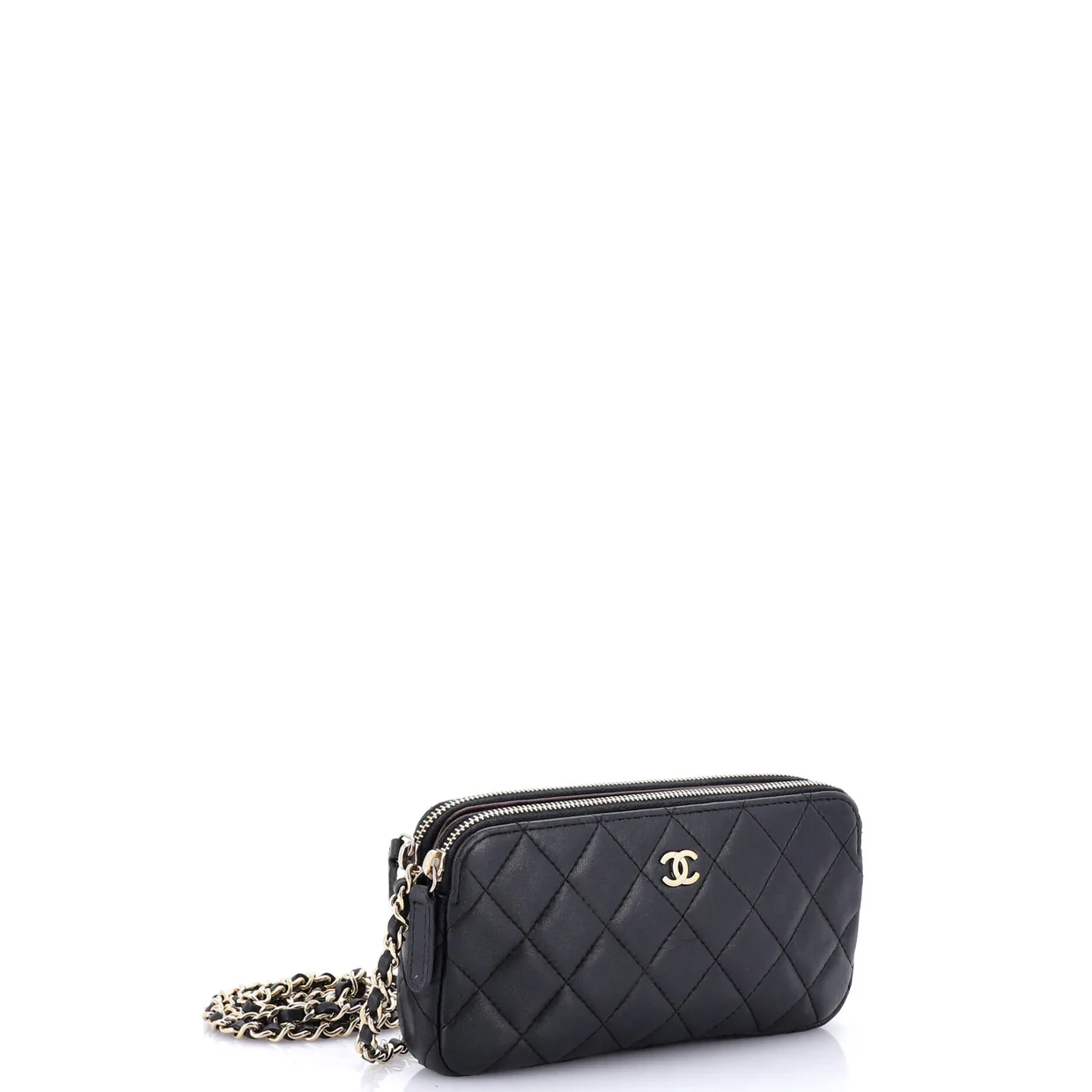 Double Zip Clutch with Chain Quilted Lambskin - Deep Luxury