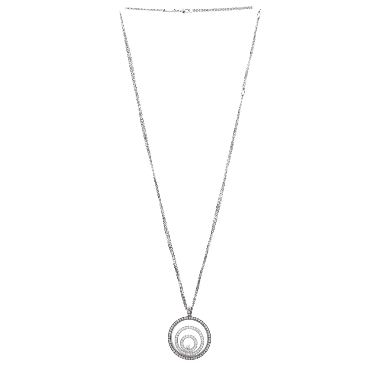 Happy Spirit Pendant Necklace 18K White Gold with Diamonds and 1 Floating Diamond Medium - Deep Luxury