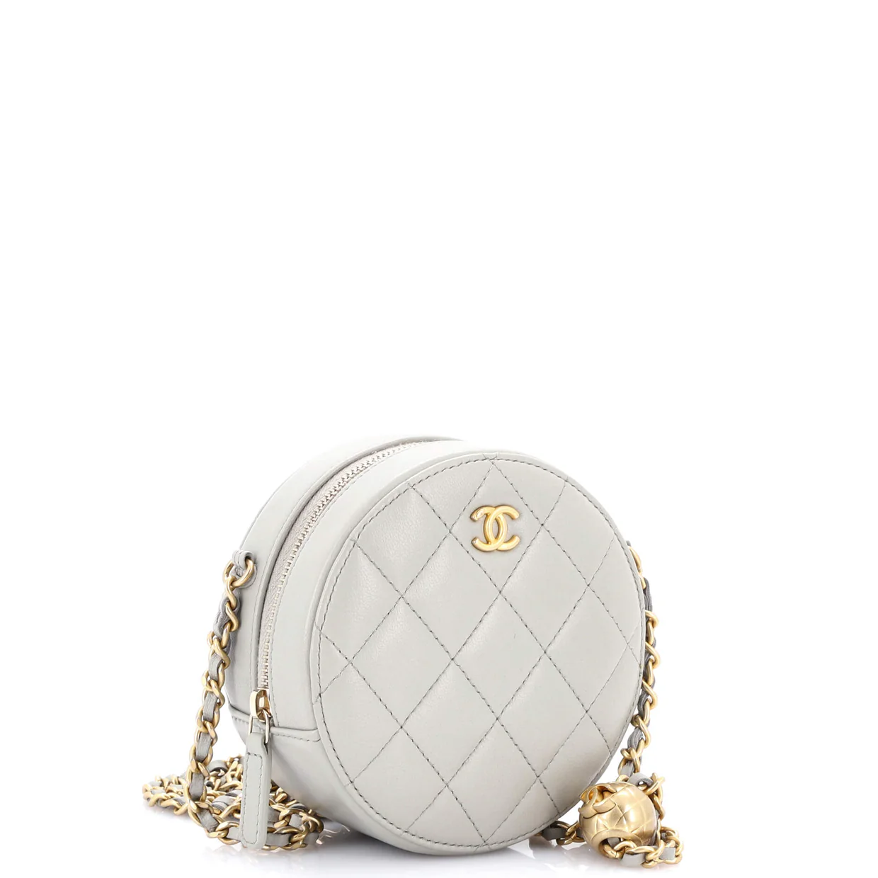 Pearl Crush Round Clutch with Chain Quilted Lambskin - Deep Luxury