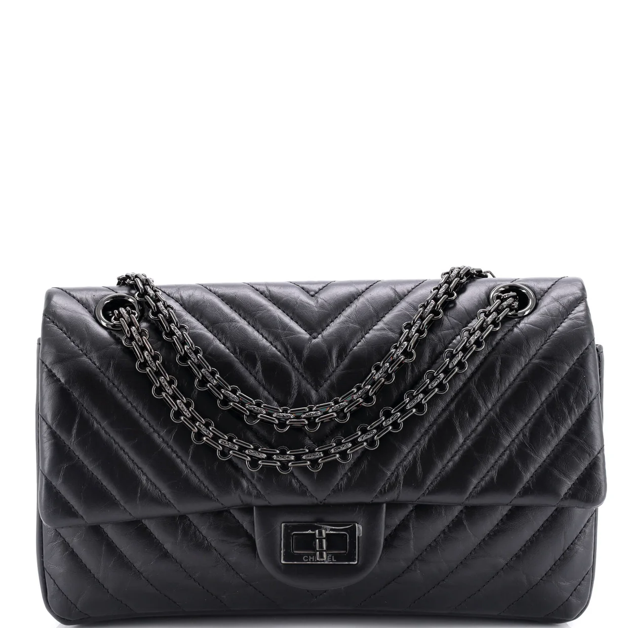 So Black Reissue 2.55 Flap Bag Chevron Aged Calfskin 225 - Deep Luxury
