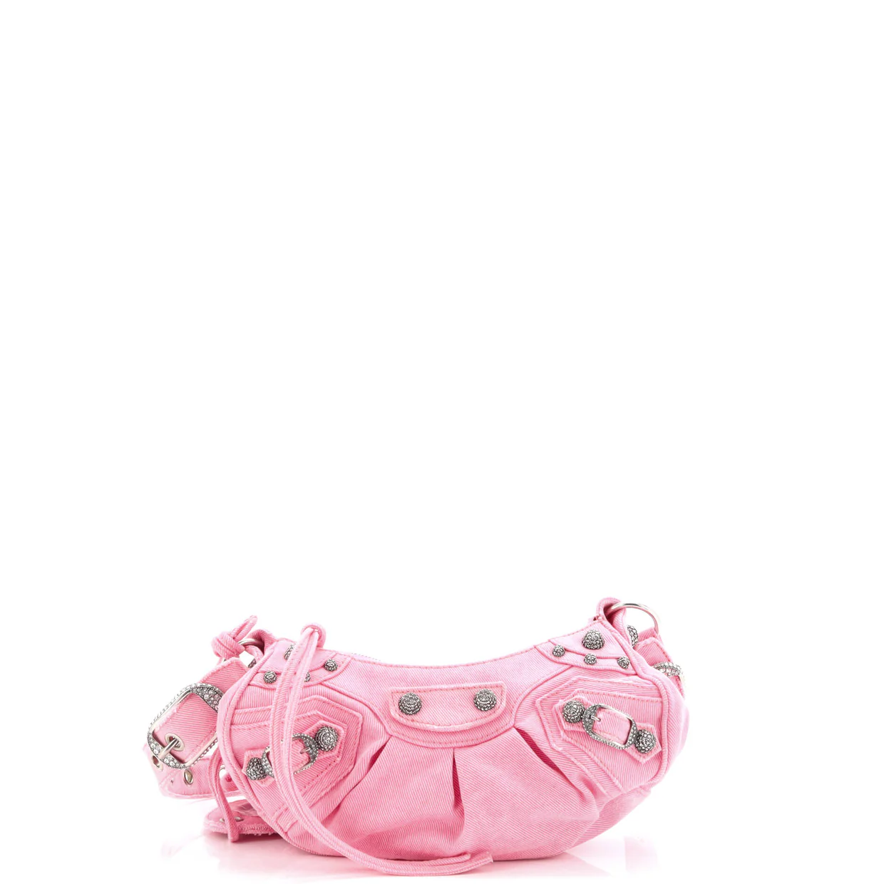 Le Cagole Giant Studs Shoulder Bag Denim with Crystals XS - Deep Luxury