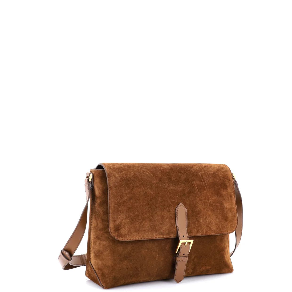 Buckle Flap Messenger Bag Suede Medium - Deep Luxury
