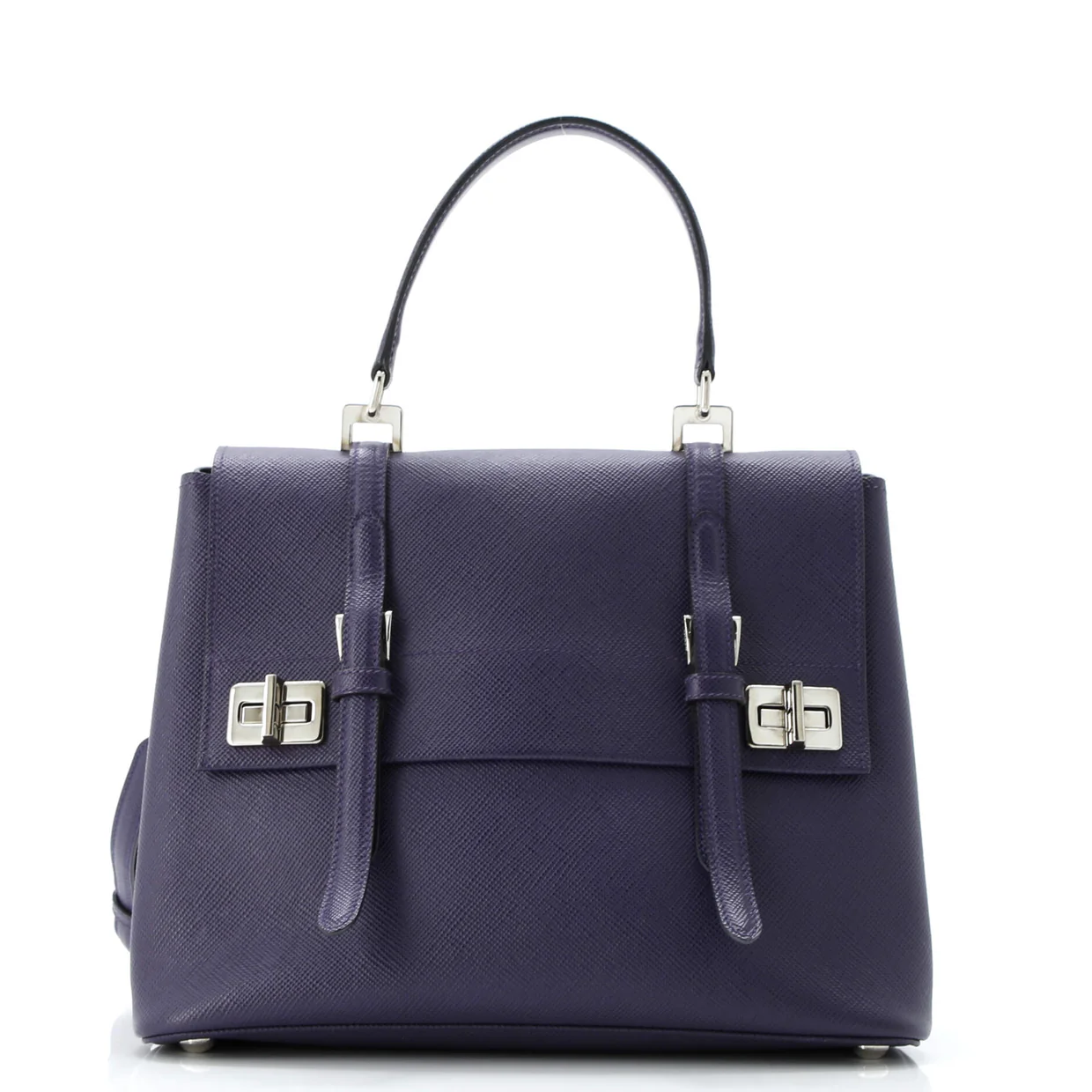 Half Flap Double Turn Lock Satchel Saffiano Leather Medium - Deep Luxury