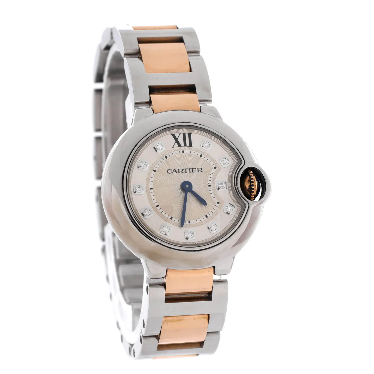 Ballon Bleu de Cartier Quartz Watch Stainless Steel and Rose Gold with Diamond Markers 28 - Deep Luxury