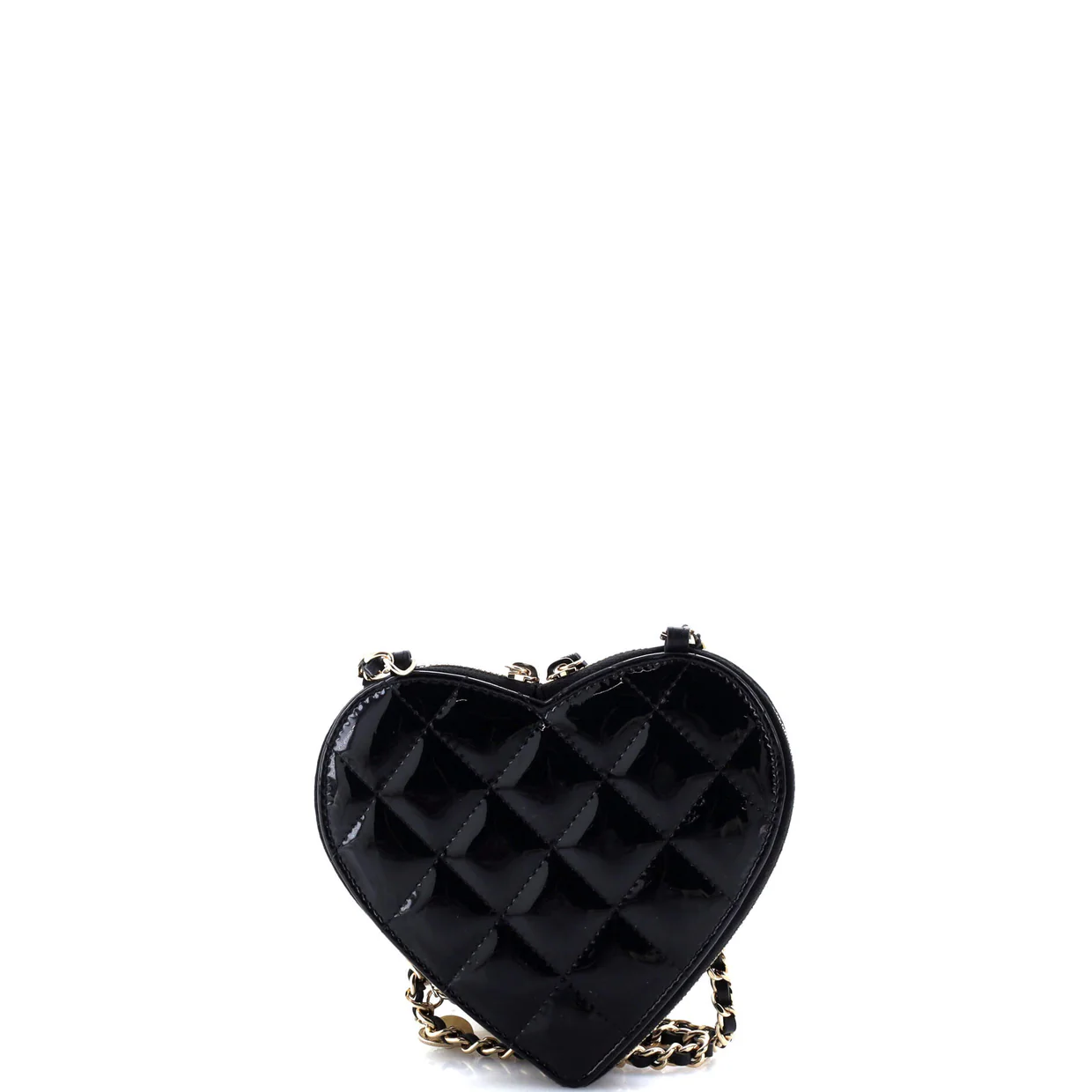 Double Heart Clutch with Chain Quilted Patent - Deep Luxury