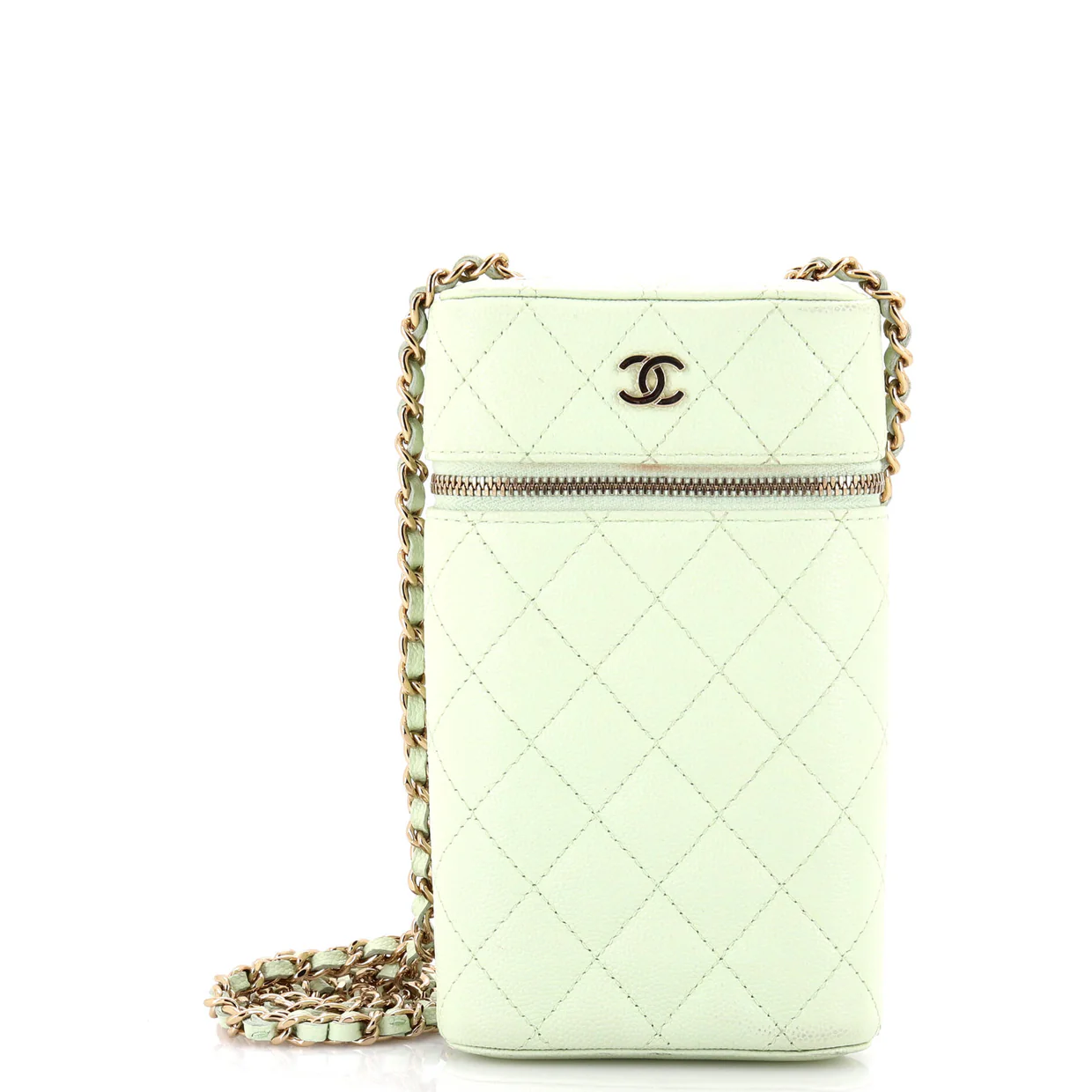 Classic Vanity Phone Holder with Chain Quilted Caviar - Deep Luxury