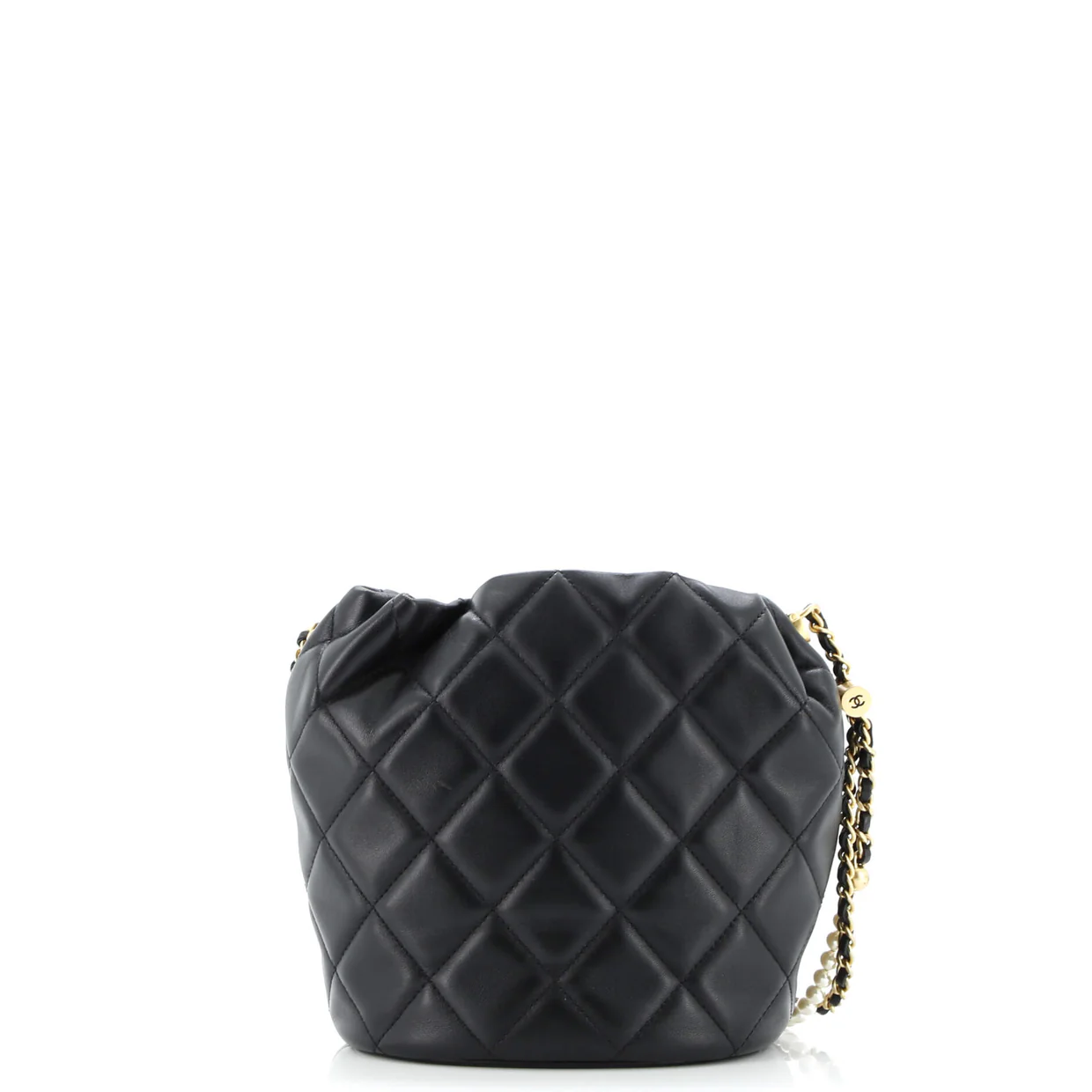 My Perfect Chain Bucket Drawstring Bag Quilted Lambskin with Faux Pearls - Deep Luxury