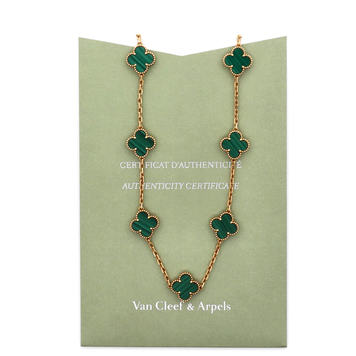 Vintage Alhambra 10 Motifs Necklace 18K Yellow Gold and Malachite - Deep Luxury