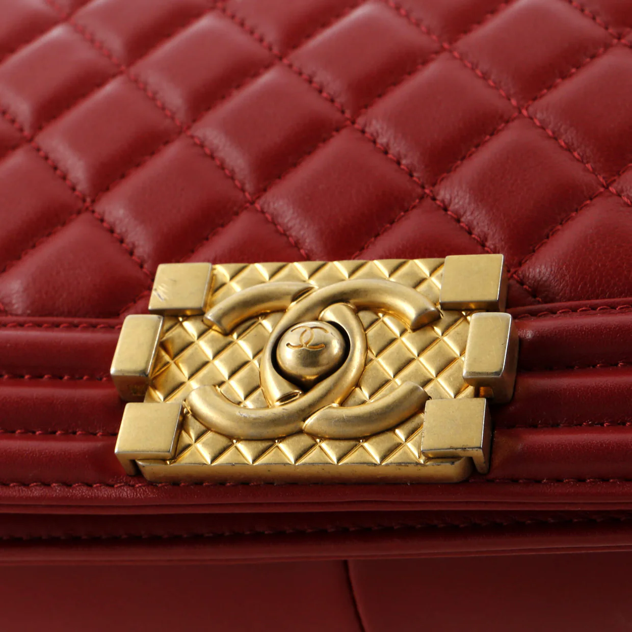 Logo Top Handle Boy Flap Bag Quilted Calfskin Old Medium - Deep Luxury