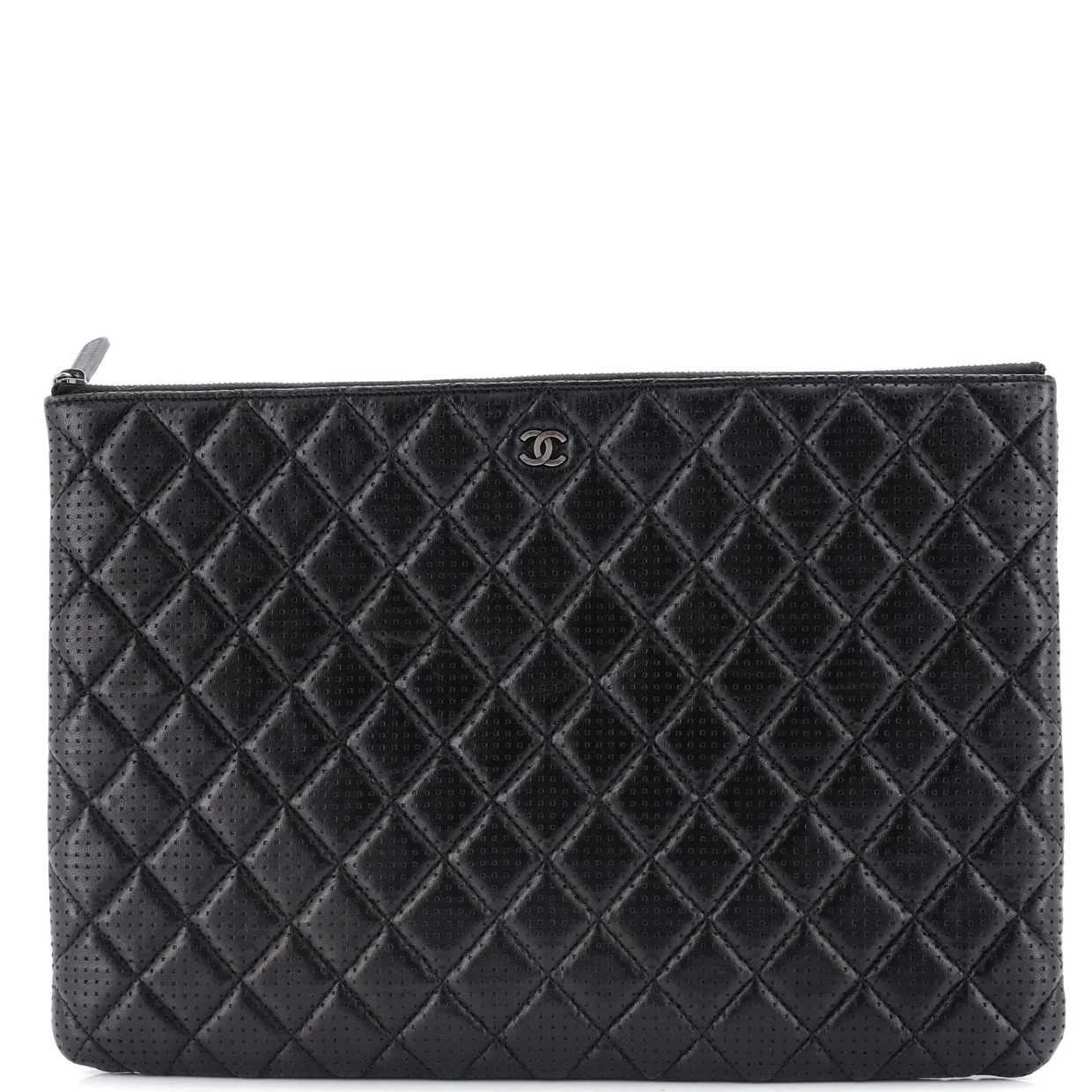 O Case Clutch Quilted Perforated Lambskin Large - Deep Luxury