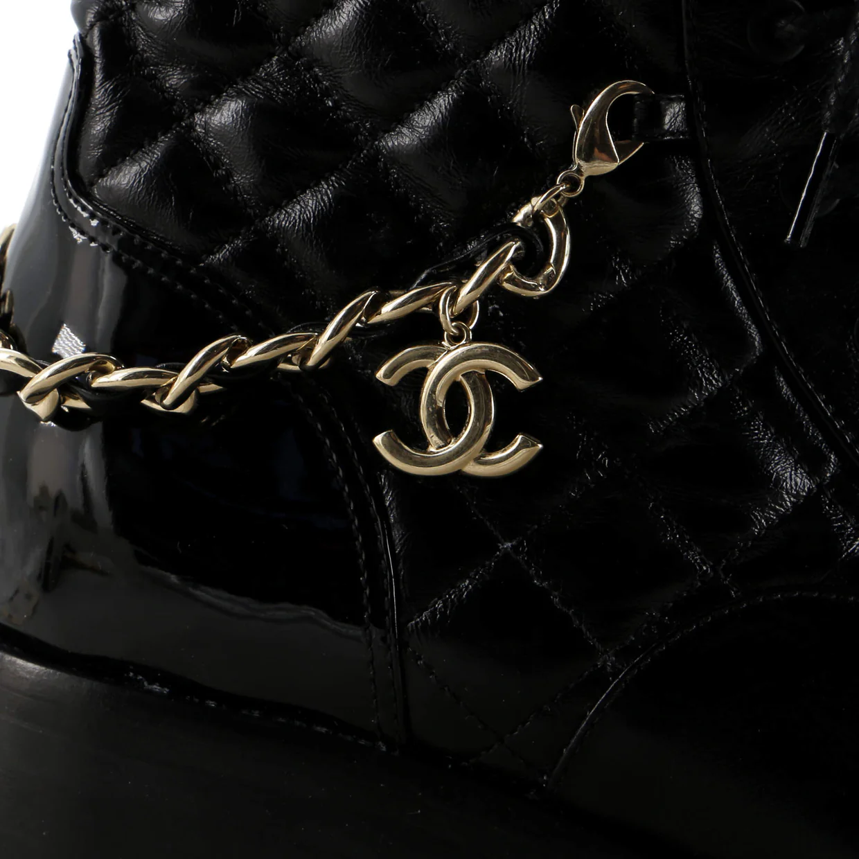 Women's Charm Chain CC Cap Toe Combat Boots Quilted Leather - Deep Luxury