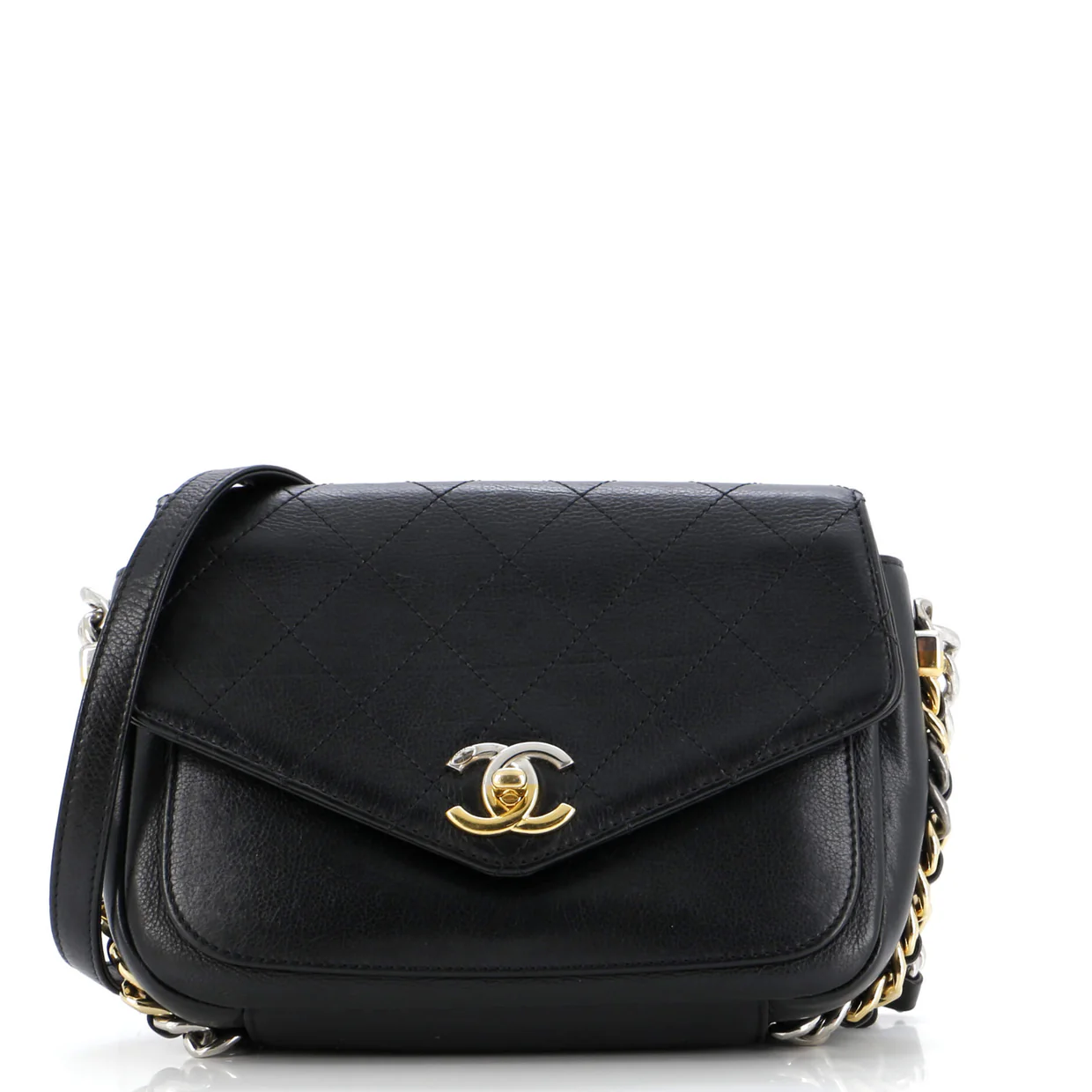 Two Tone Envelope Flap Bag Quilted Calfskin Medium - Deep Luxury