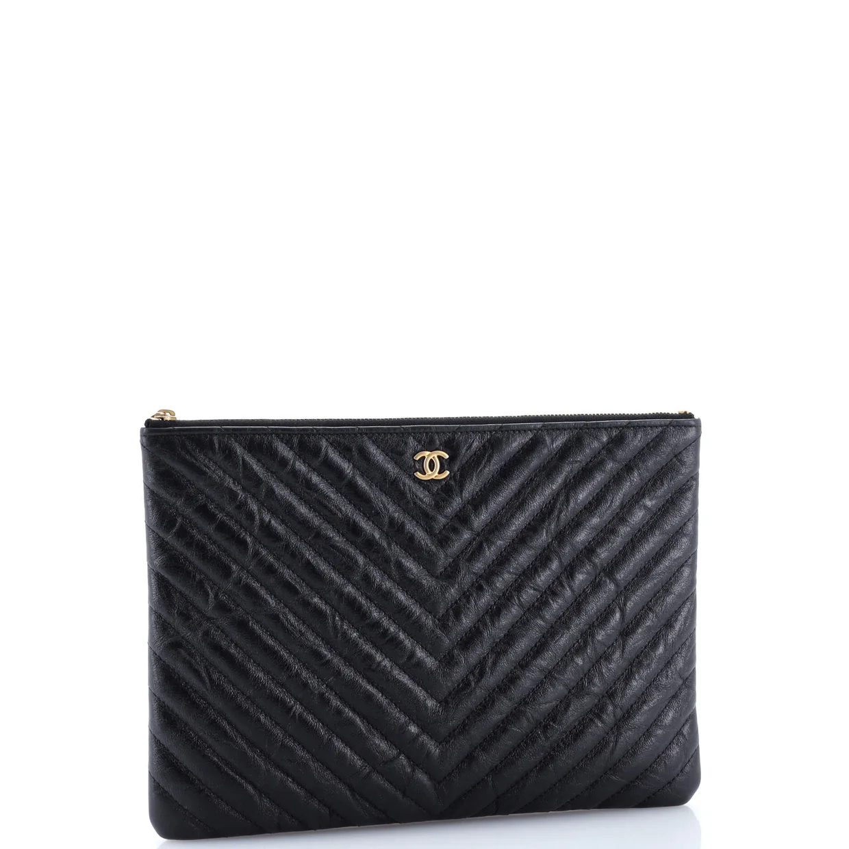 O Case Clutch Chevron Aged Calfskin Medium - Deep Luxury