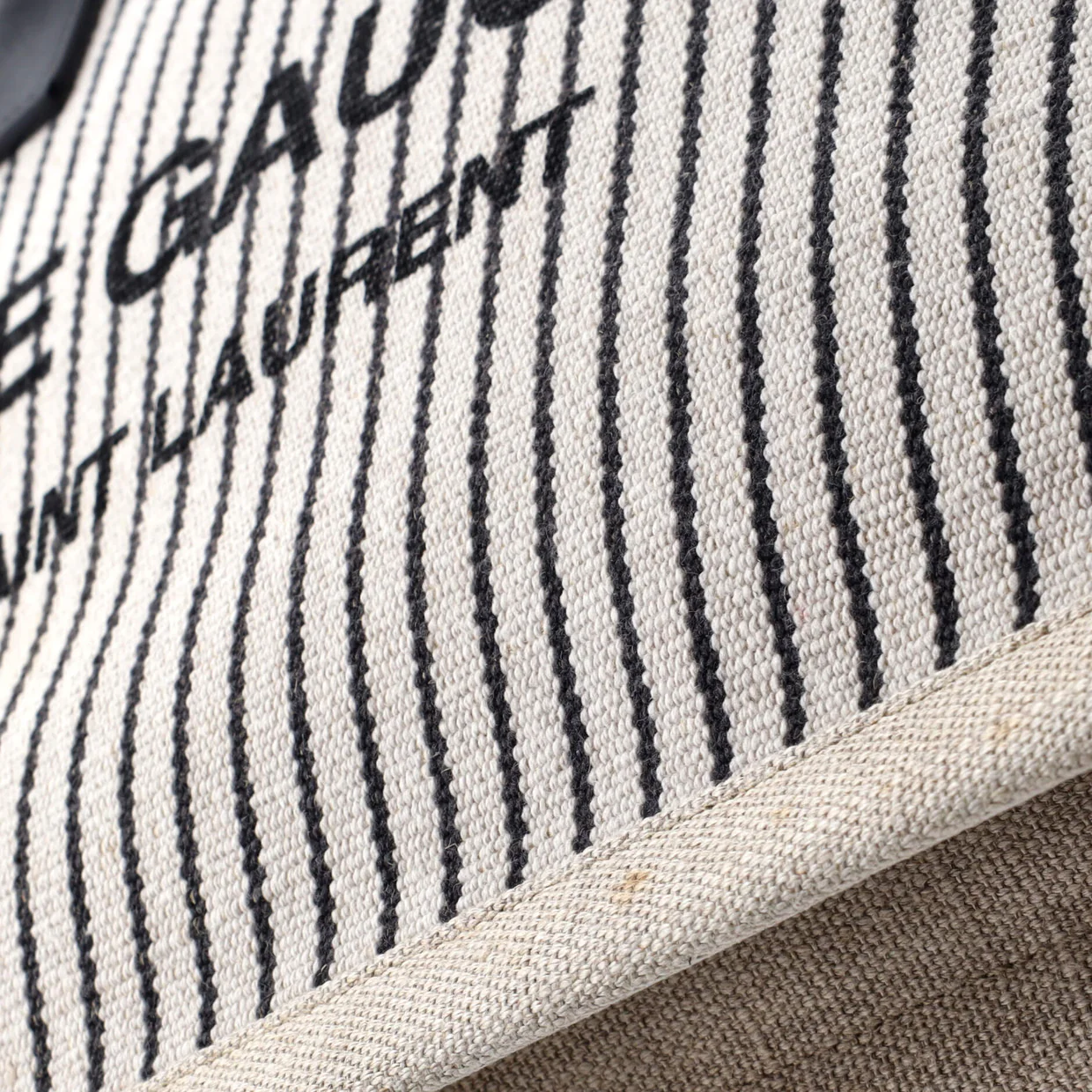 Rive Gauche Shopper Tote Striped Canvas Small - Deep Luxury