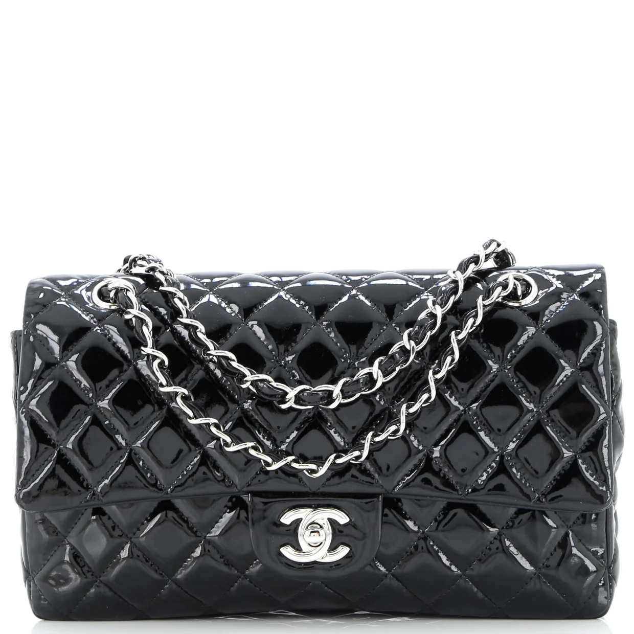 Classic Double Flap Bag Quilted Patent Medium - Deep Luxury