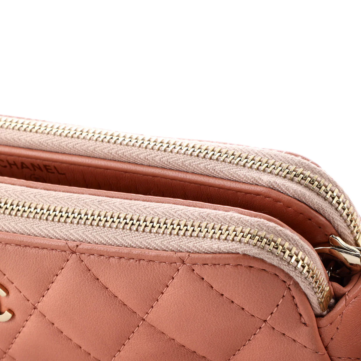 Double Zip Clutch with Chain Quilted Lambskin - Deep Luxury