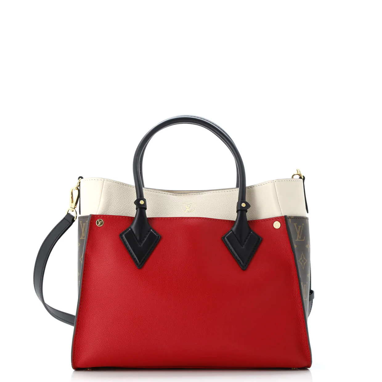 On My Side Tote Leather with Monogram Canvas MM - Deep Luxury