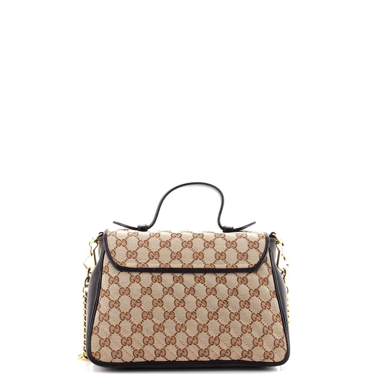 GG Marmont Top Handle Flap Bag Diagonal Quilted GG Canvas with Leather Small - Deep Luxury