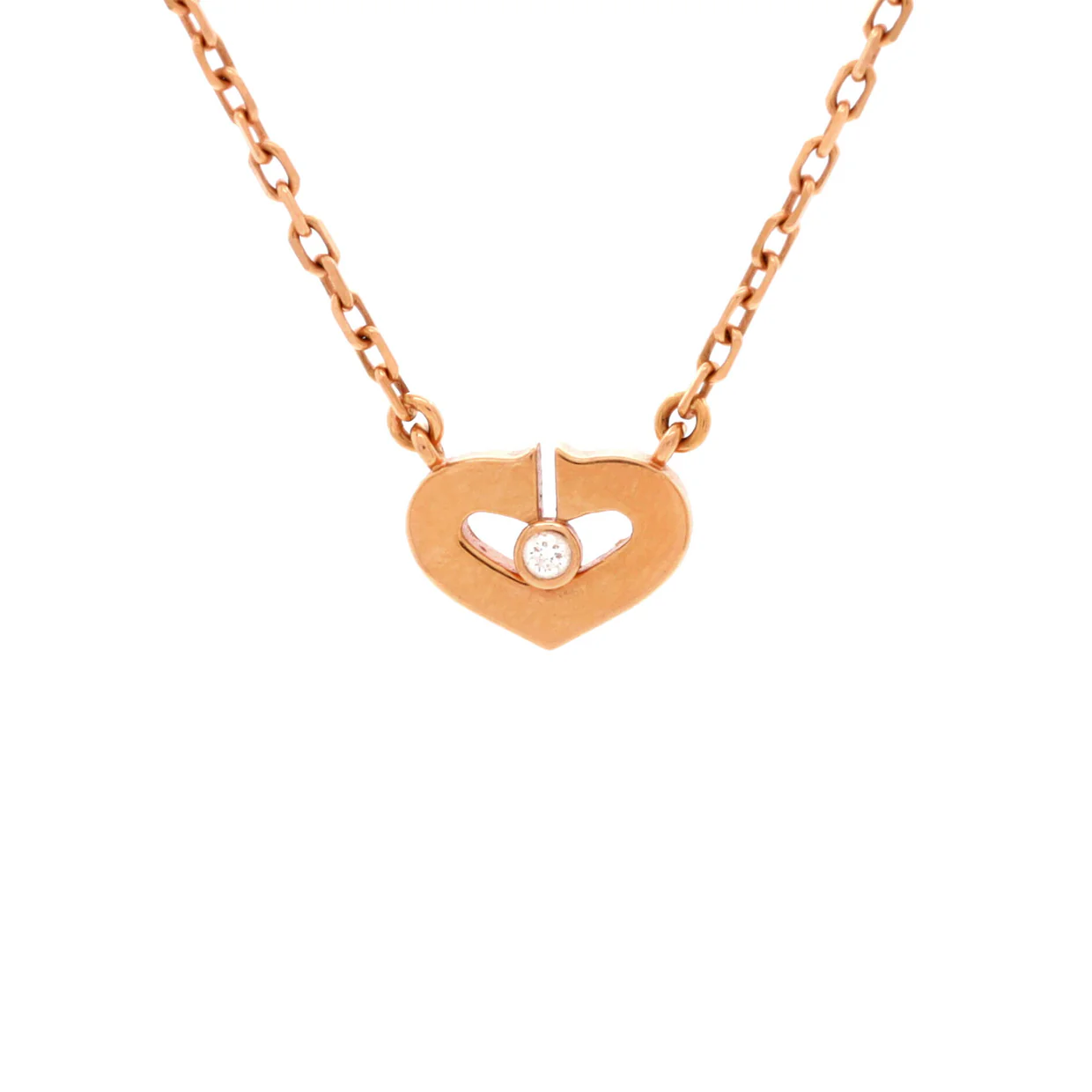 C Heart de Cartier Pendant Necklace 18K Rose Gold with Diamond XS - Deep Luxury