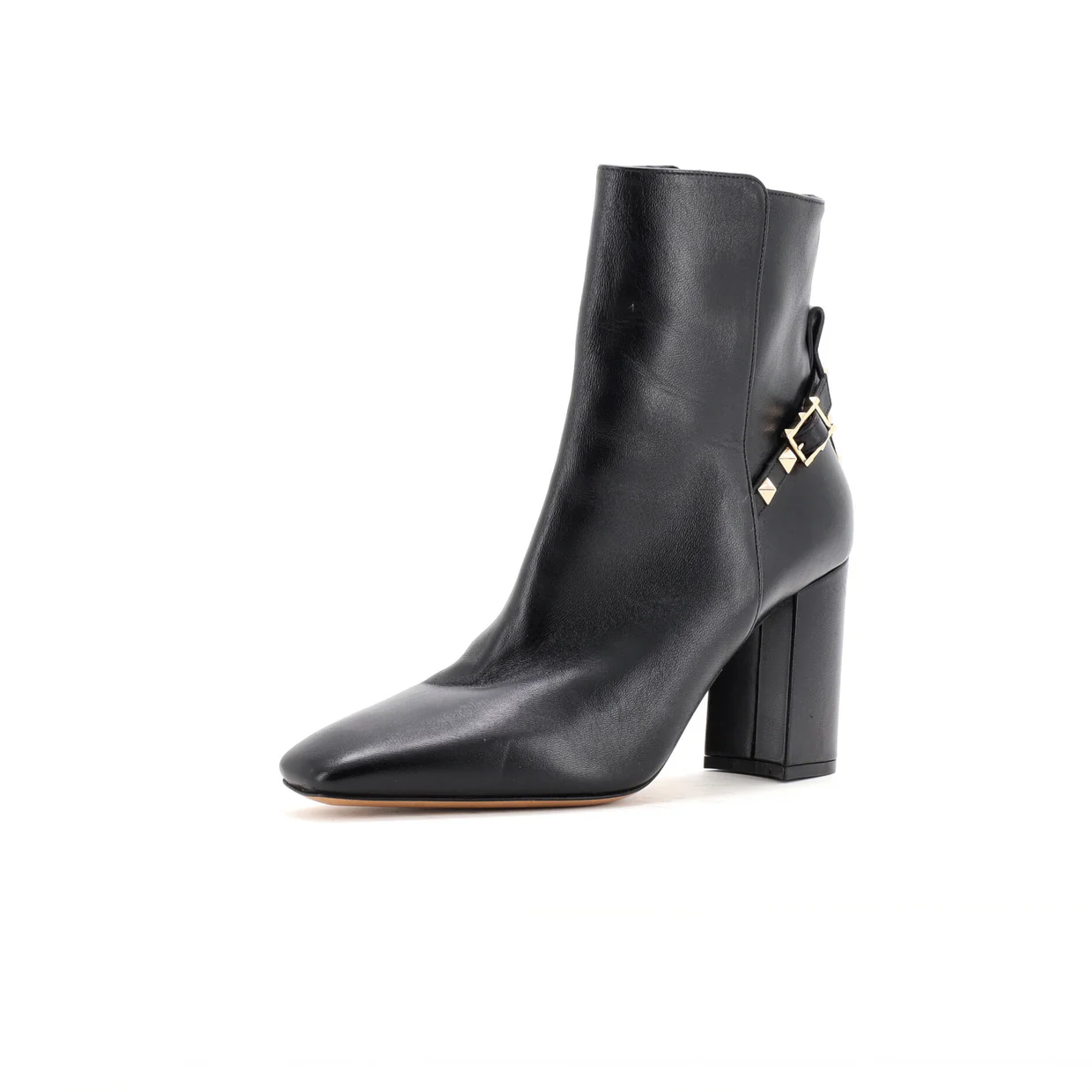 Women's Rockstud Belted Squared Toe Heeled Ankle Boots Leather - Deep Luxury