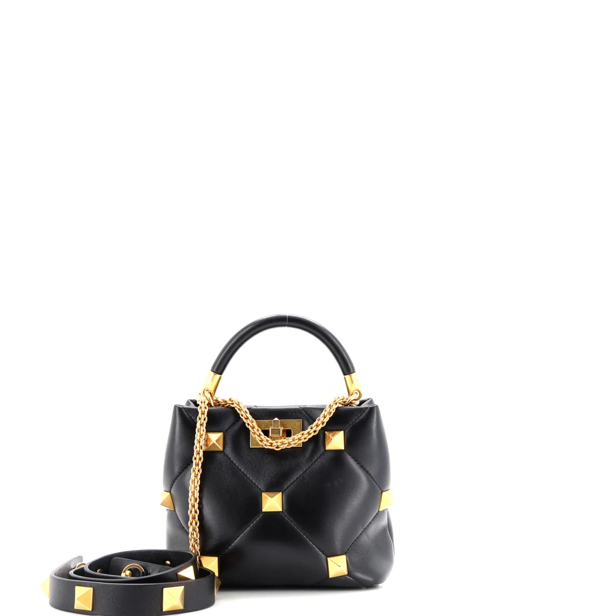 Roman Stud Top Handle Bag Quilted Leather Small - Deep Luxury