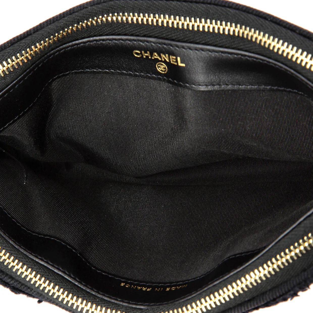 Coco Double Zip Clutch with Chain Fringe Chevron Denim - Deep Luxury