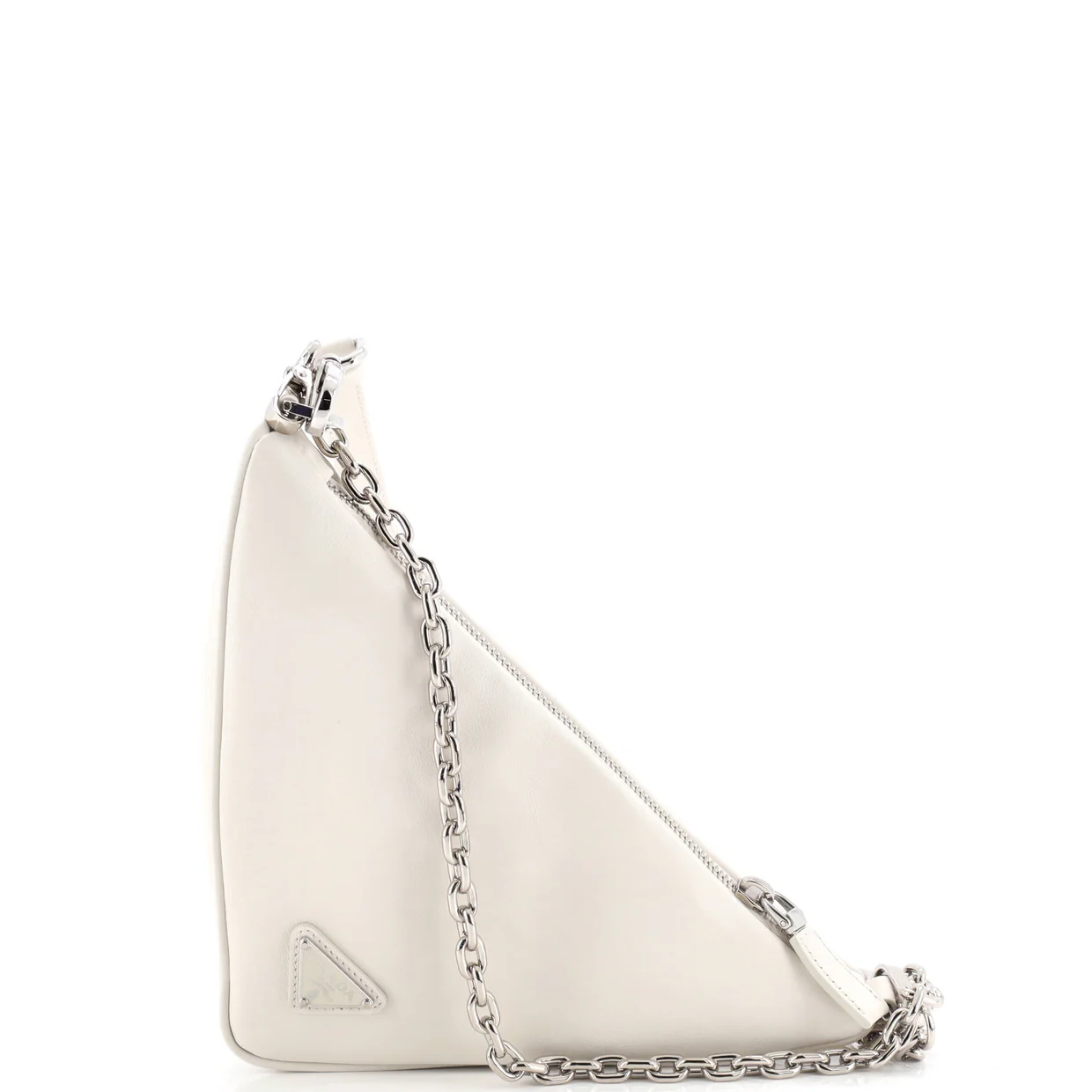 Triangle Logo Zip Chain Crossbody Bag Embossed Leather Small - Deep Luxury