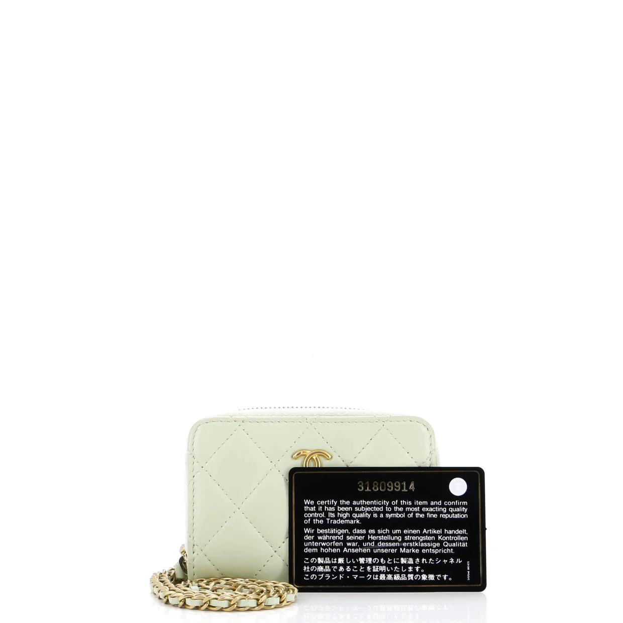 Pearl Crush Zip Around Card Holder on Chain Quilted Lambskin - Deep Luxury